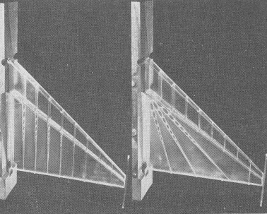 FIG. 5. Delta wing — comparison of fore-and-aft and radial trailing ribs.