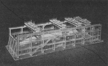 FIG. 20. Transparent model of submerged test frame for fuselages under combined loading.