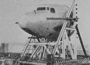 FIG. F. Pressure test setup for the forward section of the DC-6 fuselage.